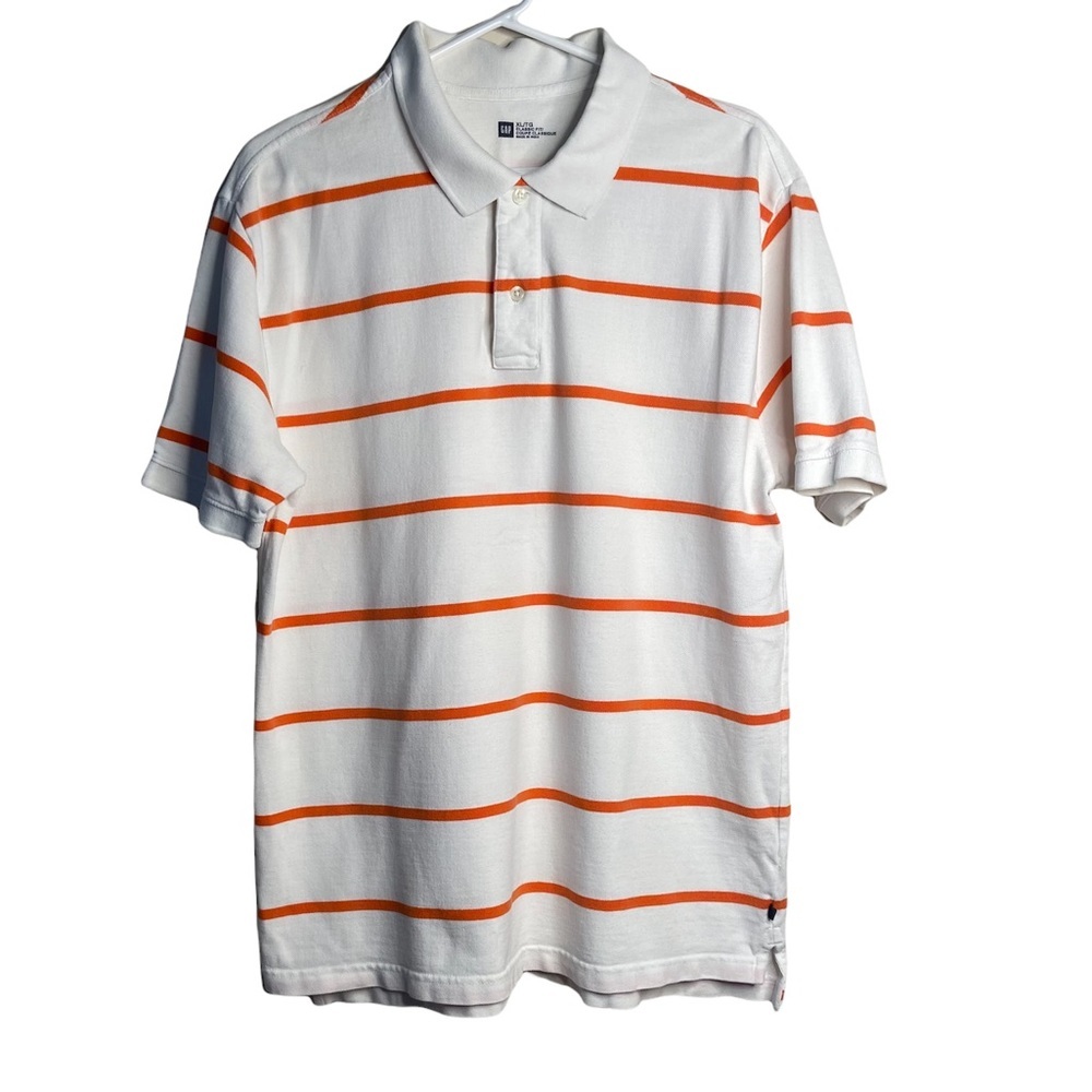 GAP Mens Classic Fit White Orange Stripe Polo Shirt